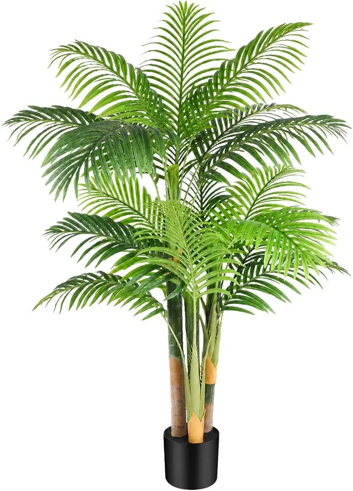 5ft Triple Golden Cane Palm Artificial Tree, Tall Faux Palm Tree with 19 Realistic Leaves, UV Resistant Fake Tropical Plant for Office Balcony Home Patio Indoor Outdoor Decor