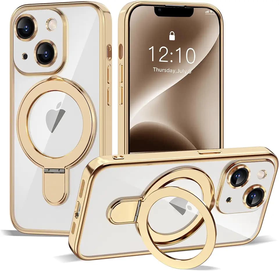 Plating Clear Case for iPhone 14 Plus with Stand 6.7", Gold