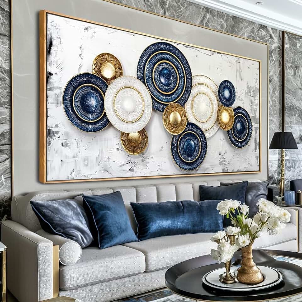Wall Art Simple Wall Decor Blue and Yellow Canvas Painting Abstract Wall Art for Bedroom Living Room Dining Room Home Office Decor 30"x60" with Framed