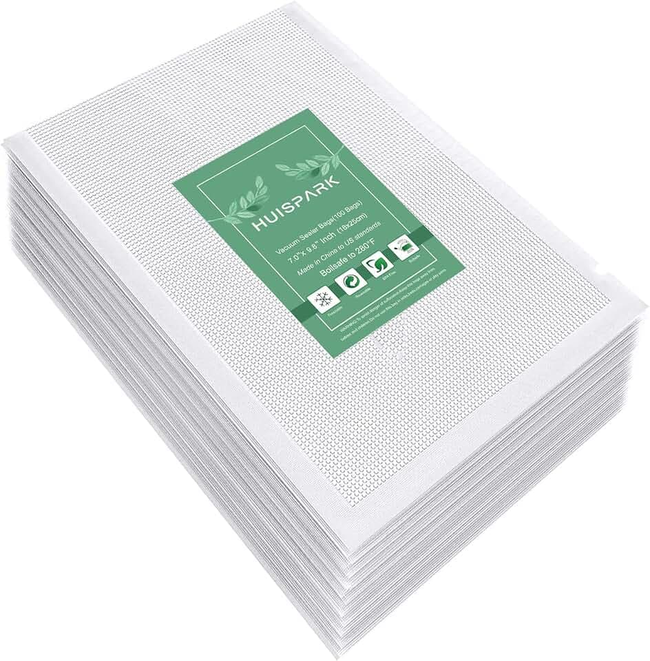 7" x 9.8" Vacuum Sealer Bags,Heavy Duty Pre-Cut Design Commercial Grade Food Sealable Bag for Heat Seal Food Storage,Smell Proof Bags Boilsafe to 280°F Freezable, Resizable,Reuseable (100Pcs)