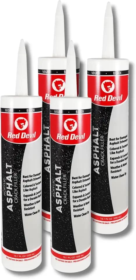Red Devil 0637 Asphalt Crack Filler Sealant – Black Acrylic Driveway Sealer for Cracks & Joints, Forms a Water-Resistant Seal, 10.1 fl oz, Pack of 4, Made in USA