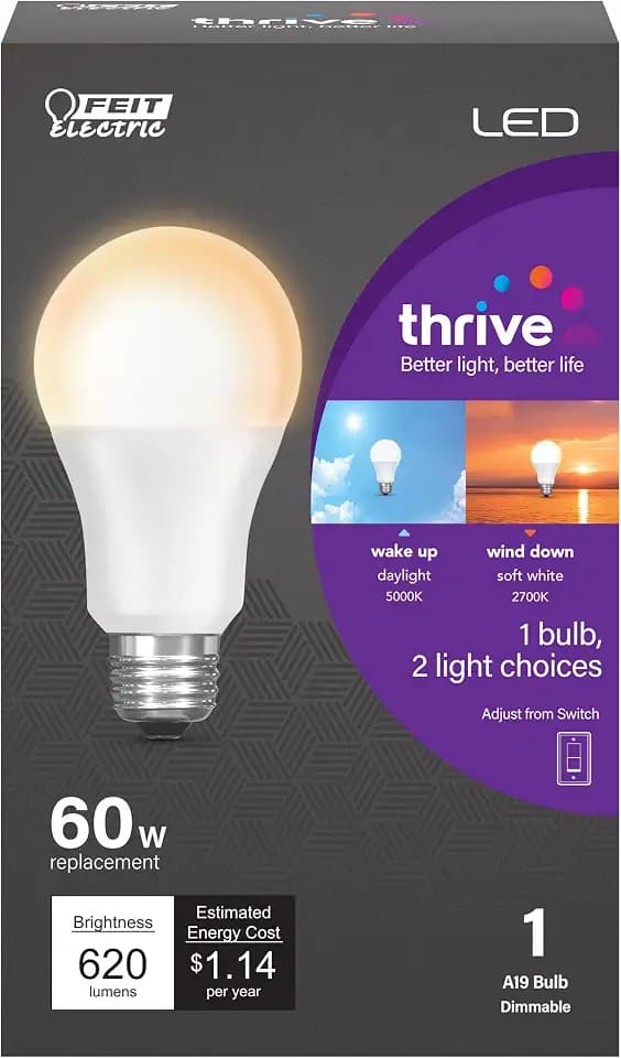 Feit Electric A19 LED Circadian Rhythm Intellibulb, 60W Eq, Dual Mode