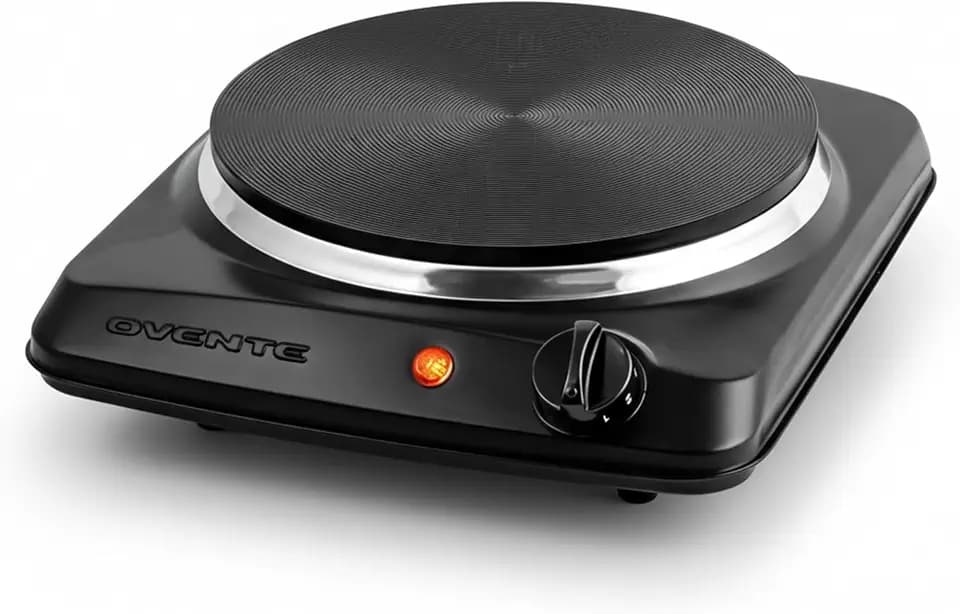 OVENTE Electric Cast Iron Single Burner, 1000W Hot Plate, Black BGS101B
