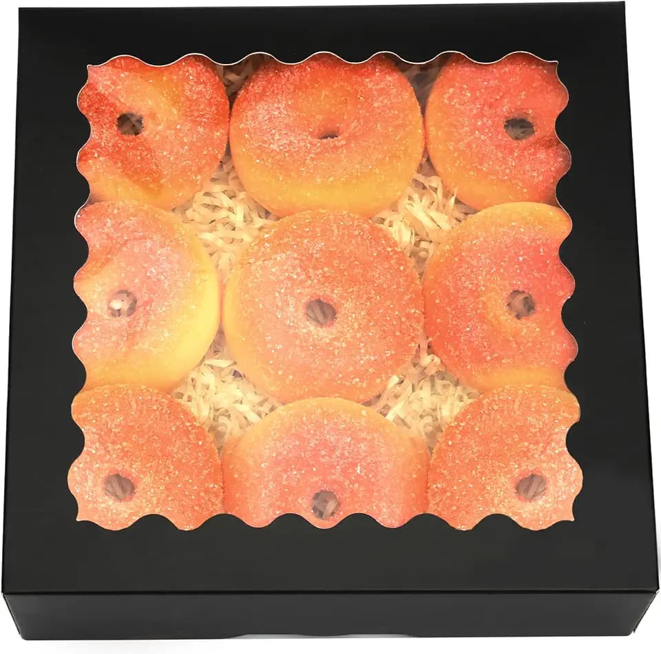 qiqee Auto-pop Up Black Pastry Box With Window 8x8x2.5 Inch Donut Pie Boxes 30pcs Bakery Box