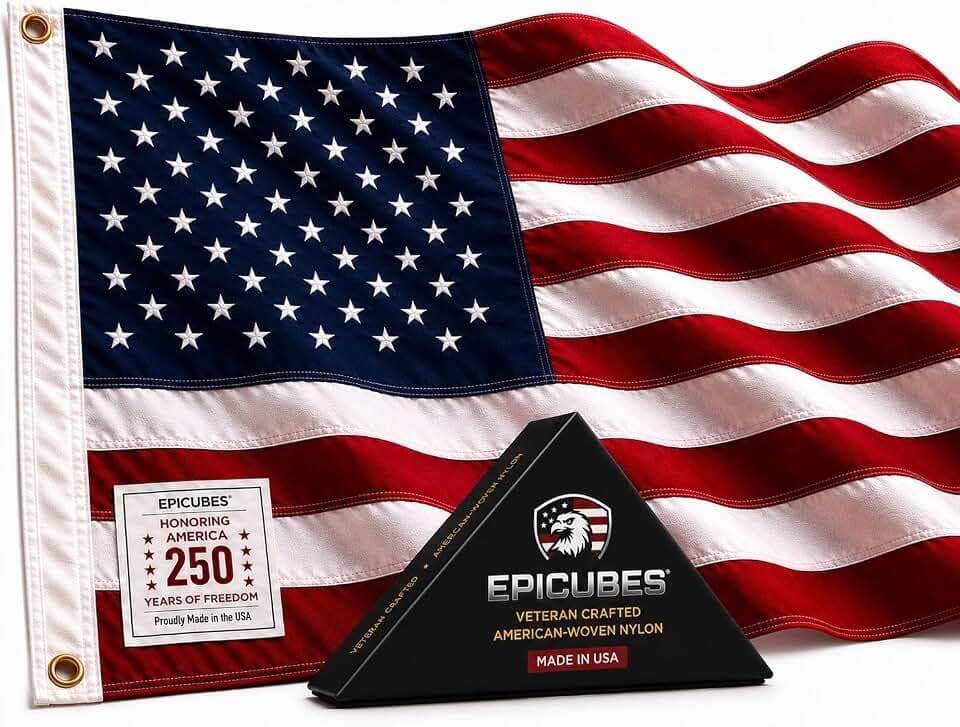 American Flags for Outside 5X8 | Veteran Crafted Made in USA | Premium 210D Nylon Embroidered Stars Sewn Stripes Brass Grommets | Heavy Duty All Weather Outdoor Flag (5' x 8')