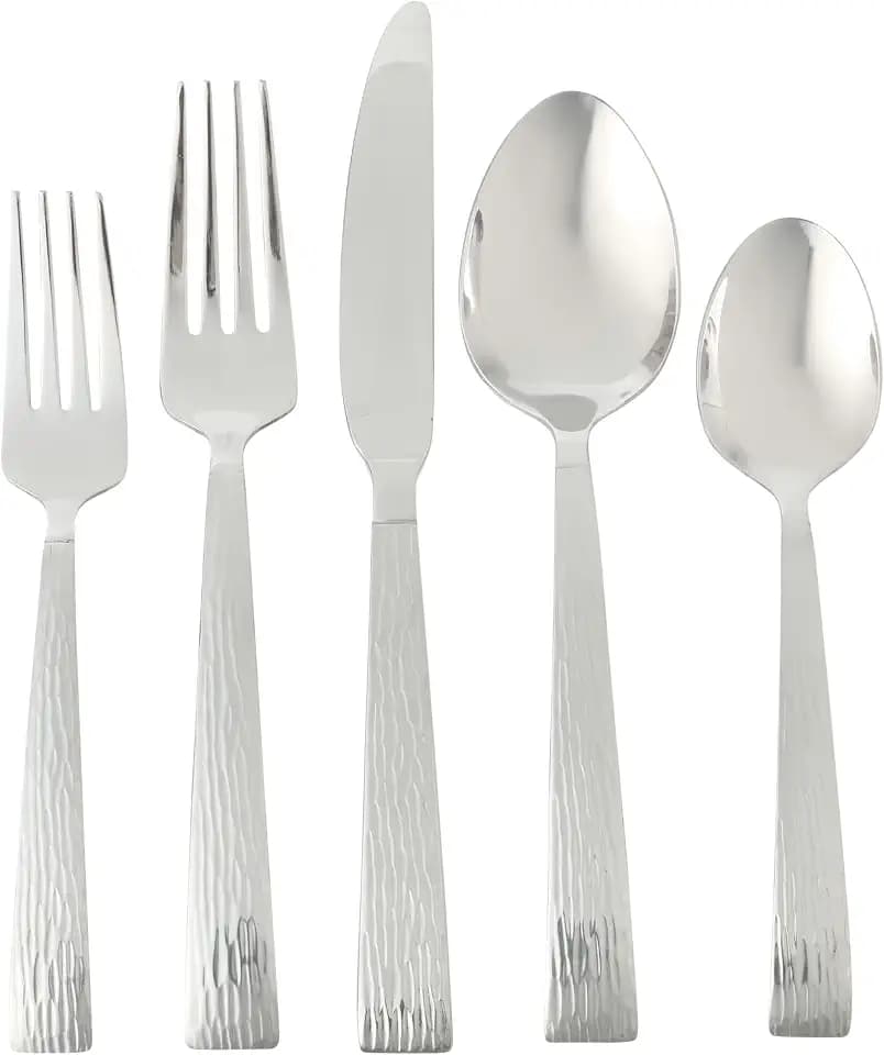Gibson Home Cowper Flatware Utensil Set, 20-PieceStainless Steel Silverware Service for 4 – Polished Hammered Design