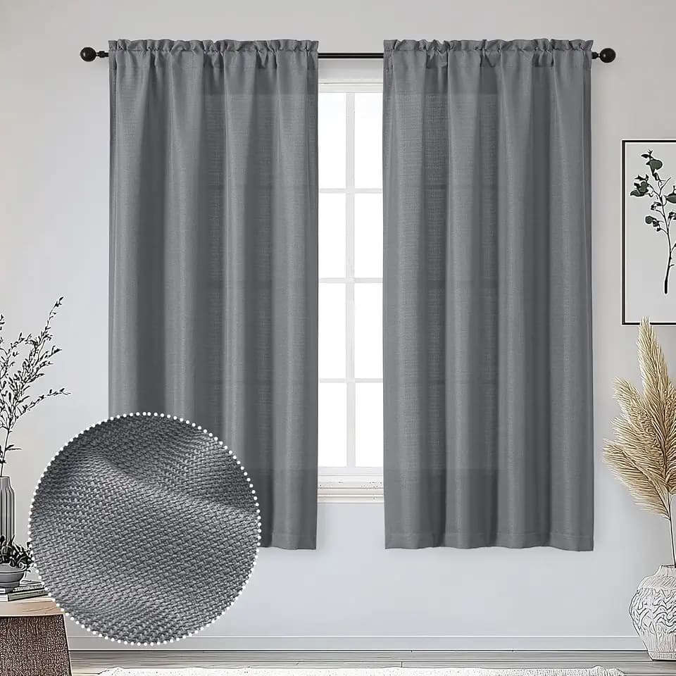 OWENIE Bob Dark Grey Curtains 63 Inch Length 2 Panels Set for Living Room Bedroom, Light Filtering Faux Linen Textured Soft Window Curtain, Airy Rod Pocket cortinas para cuarto, 40Wx63L Inches, 2 Pcs