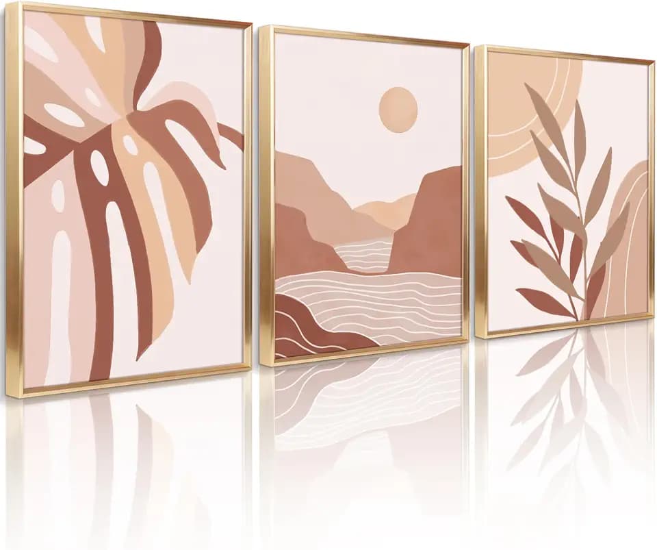 ArtbyHannah Gold Framed Canvas Wall Art Set, 12x16 Landscape Artwork Decor