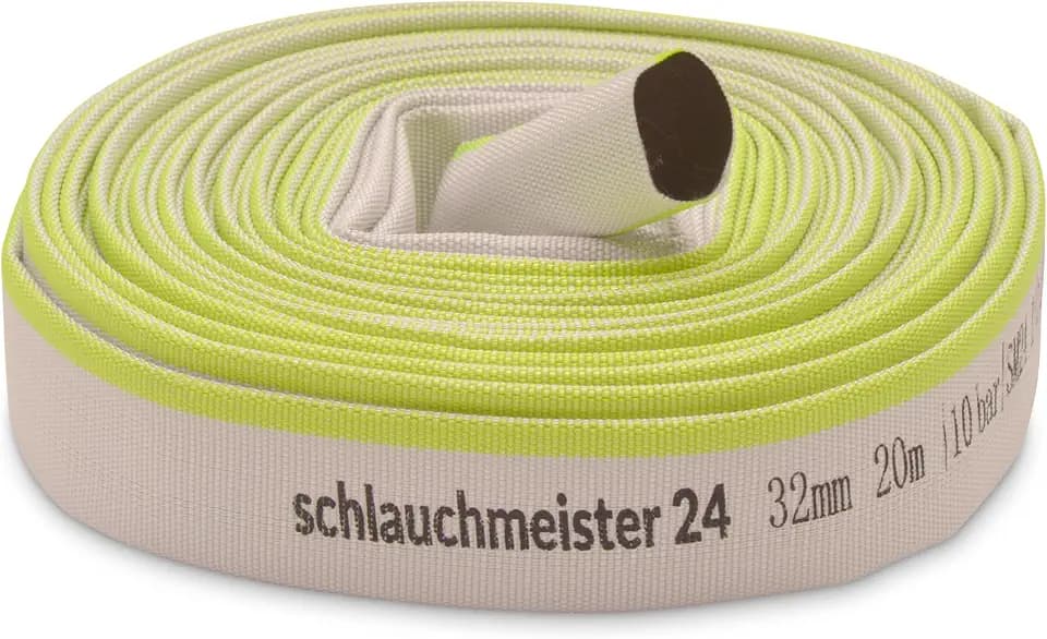 Ø 1 1/4 Zoll - 32 mm, 20 m Flachschlauch | Bauschlauch | Industrieschlauch | Synthetischer Gummi, Weiß mit Grün, 10 Bar, -20°C bis +60°