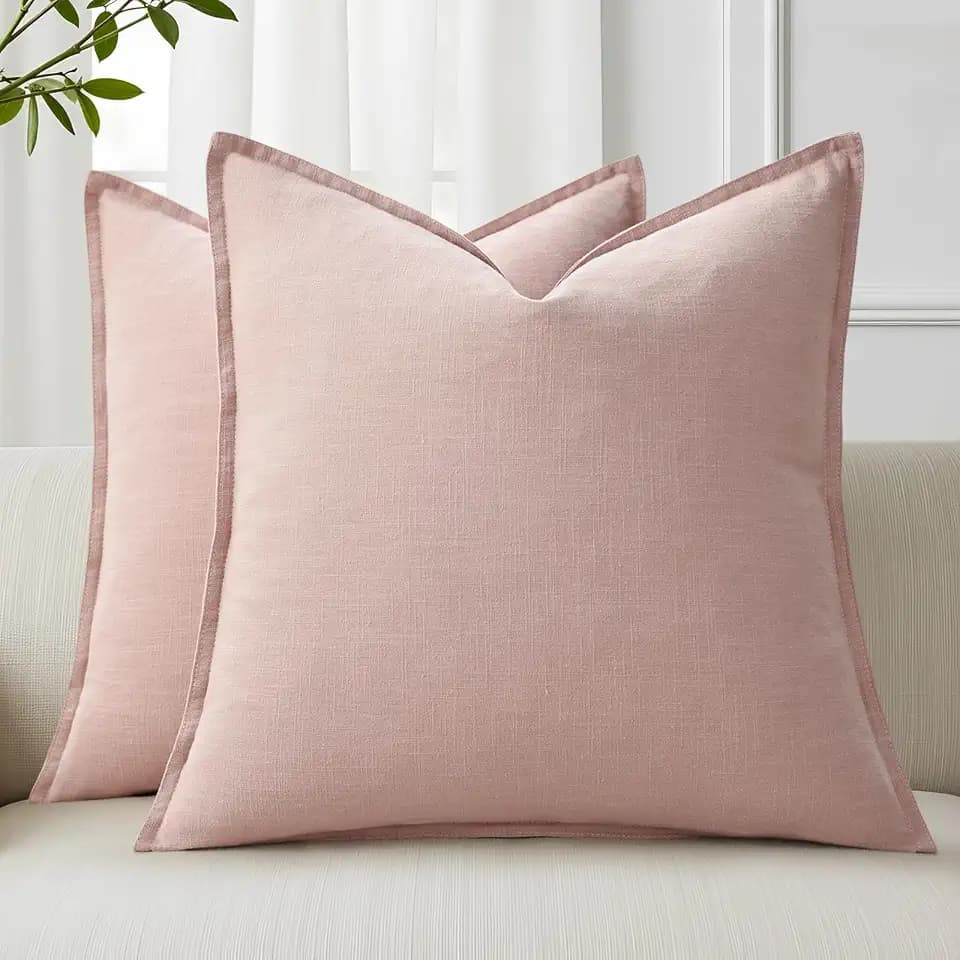 decorUhome Fall Pink Linen Throw Pillow Covers 18x18 Set of 2
