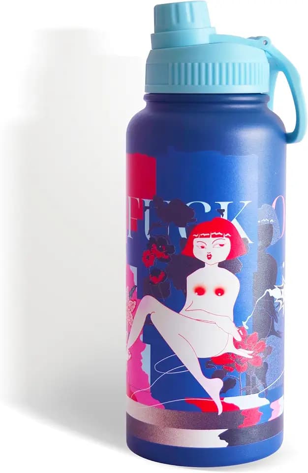 32oz Artistic Stainless Steel Water Bottle – “Not a fan of me?” Hand-Designed by Artist, Red-Haired Girl Art Print, Unique Gift for Creatives, Sport & Travel