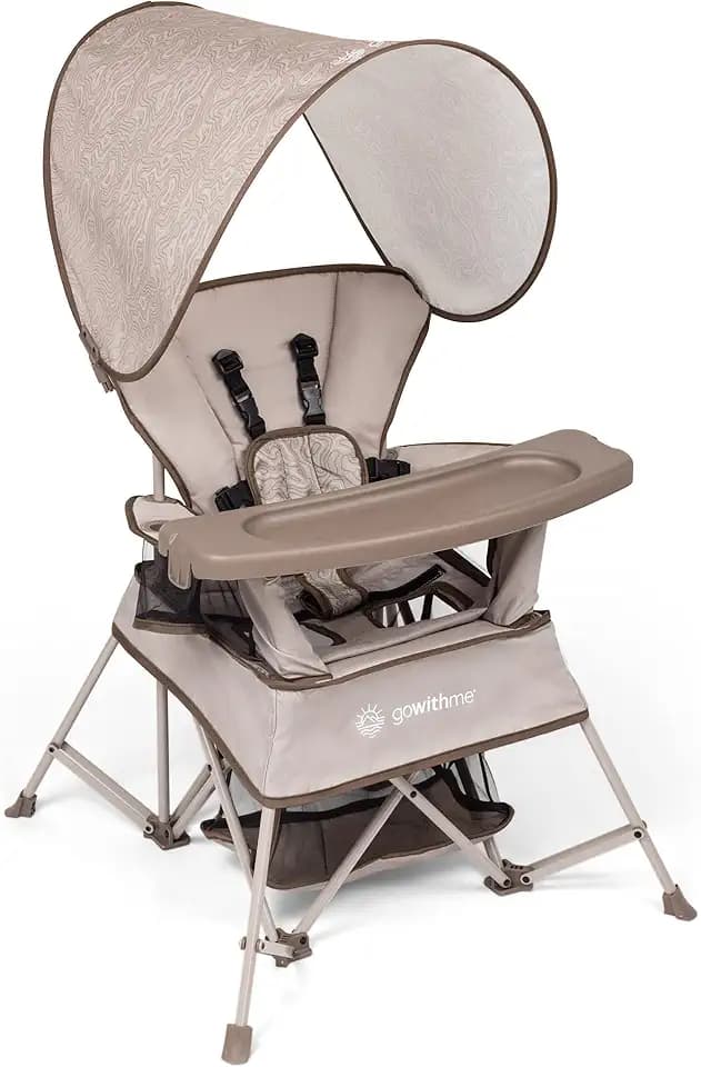 Baby Delight Go with Me Venture Portable Chair | Indoor and Outdoor | Sun Canopy | 3 Child Growth Stages | Sandstone