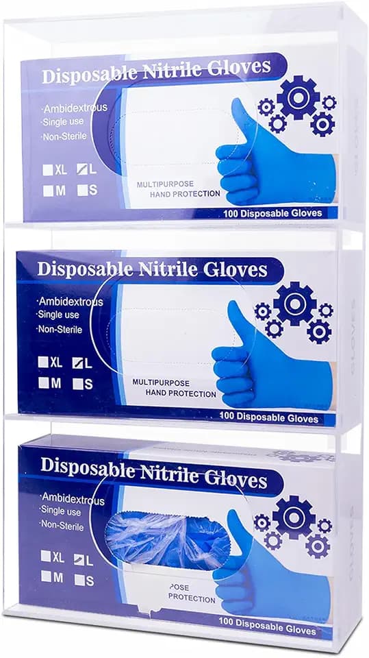 Wall-Mounted Acrylic Glove Box Dispenser Holder,3 Cartons Capacity,Glove & Facial Tissue Wire Rack for Kitchen,Healthcare,Hospital,Etc(3’’Internal width suitable for Small to Medium-Sized Glove Boxes)