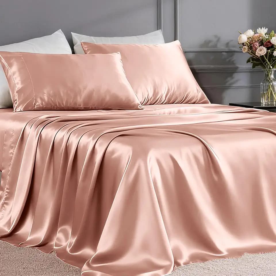 FreshCulture Satin Sheets Twin XL Bed Set - 3 Piece Luxury Soft Silky Bed Sheets, Similar to Silk Sheet Set with 1 Deep Pocket Fitted Sheet, 1 Flat Sheet & 1 Pillowcase (Blush)