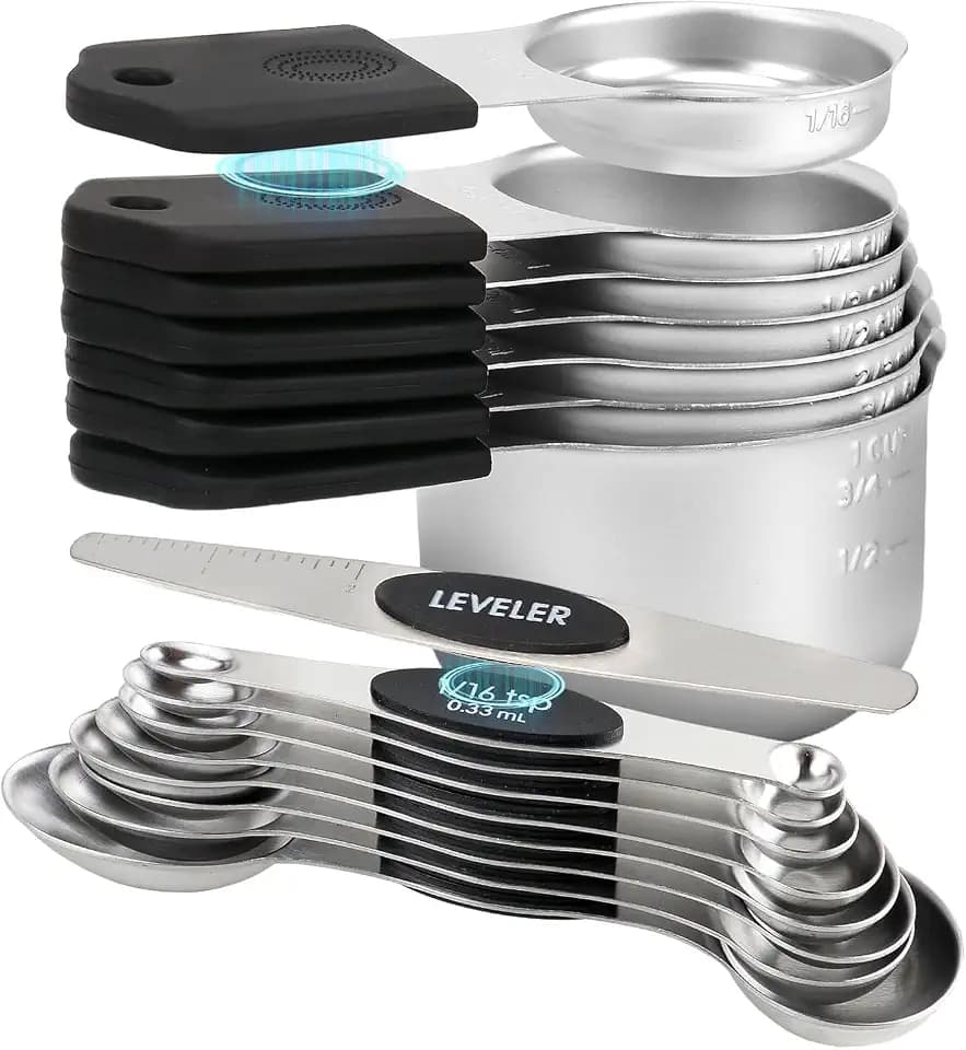 Measuring Cups and Spoons Set Stainless Steel Includes 7 Heavy Duty Measuring Cups 8 Double Sided Magnetic Measuring Spoons and 1 Leveler for Dry and Liquid Ingredients