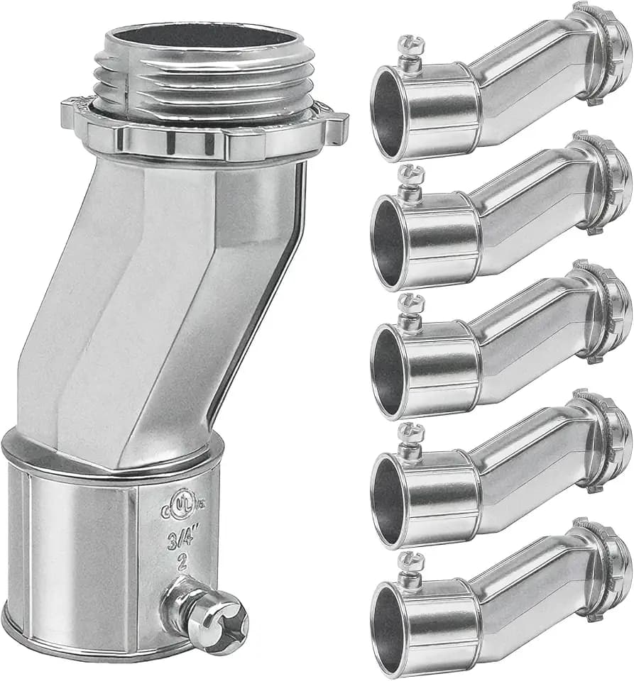 6 Pcs 3/4 Inch EMT Offset Connectors UL Listed Galvanized Steel Conduit Fittings with Set Screw and Locknut for Electrical Junction Box