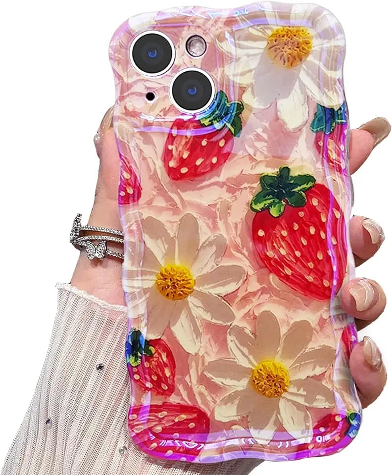 Case for iPhone 14, Retro Oil Painting Flower Wave Frame Phone Case