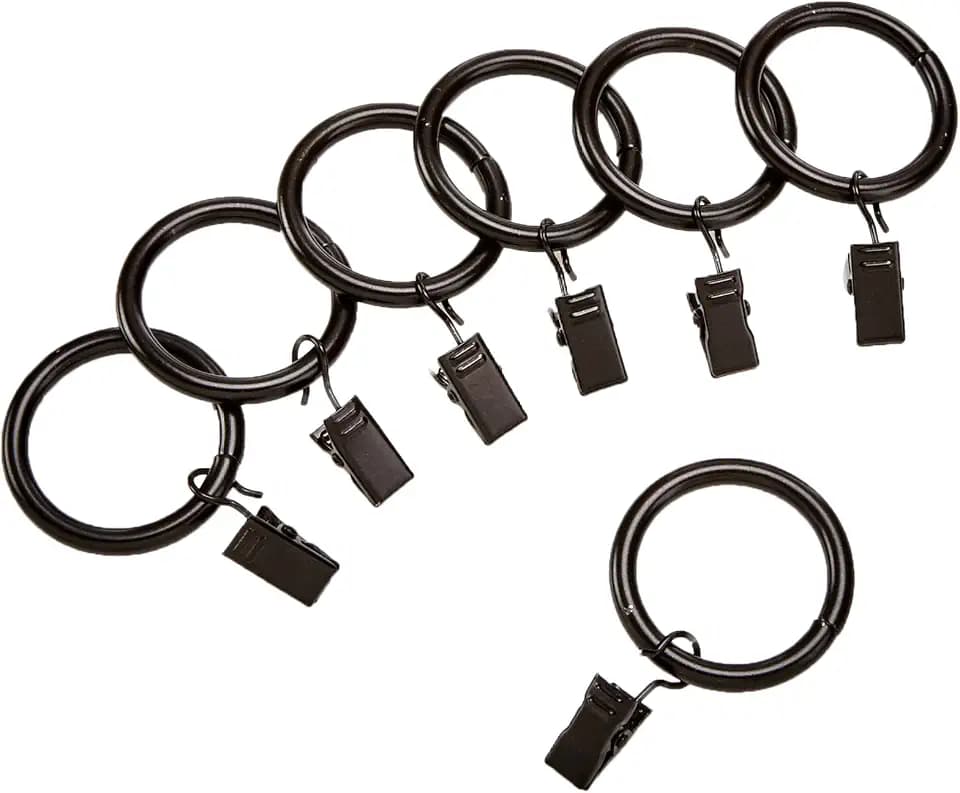 Amazon Basics Curtain Rod Clip Rings for 1" Rod, 7 Count, Bronze