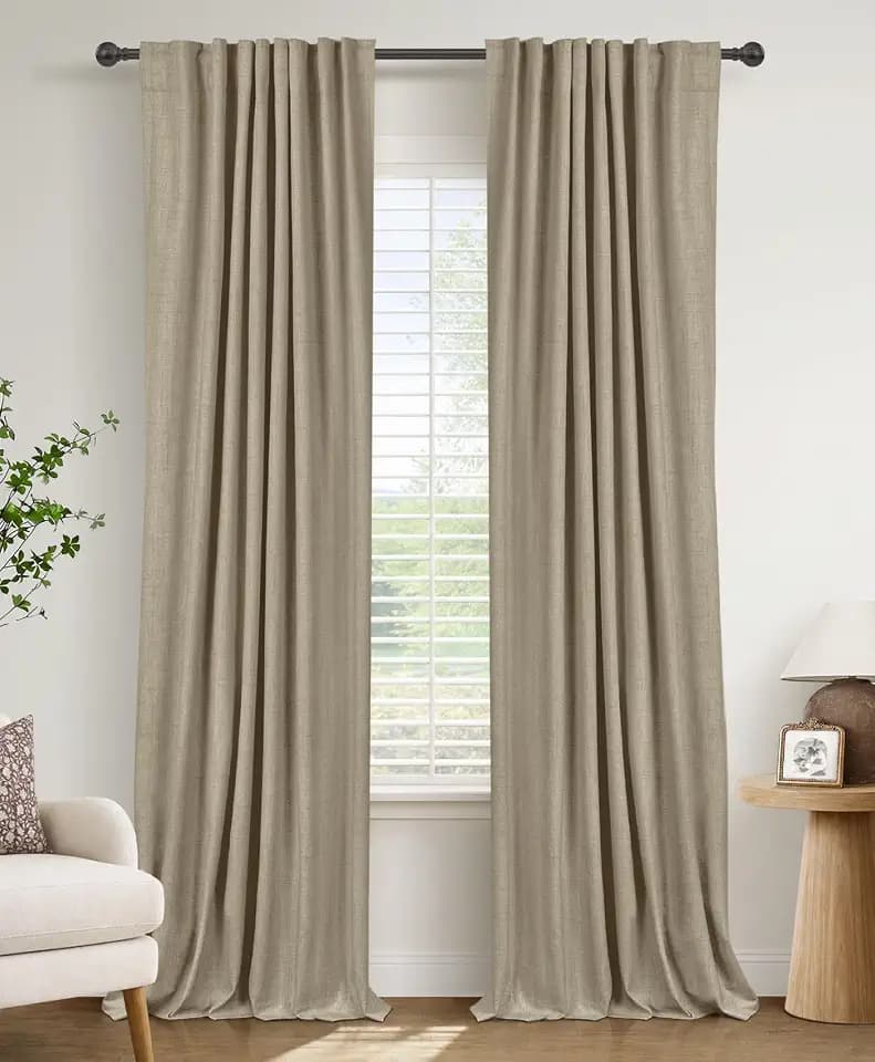 Faux Linen Total Blackout Curtains for Bedroom 102 Inches Long, Plaza Taupe