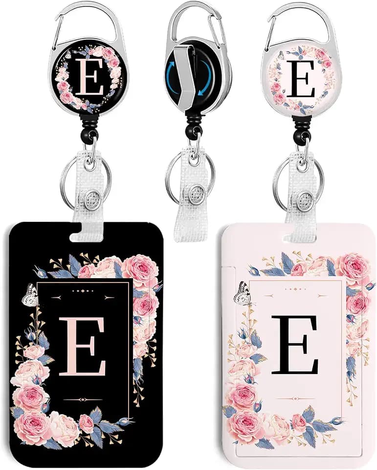2 Pack A-Z Letter ID Badge Holder with Clip Badge Reels E