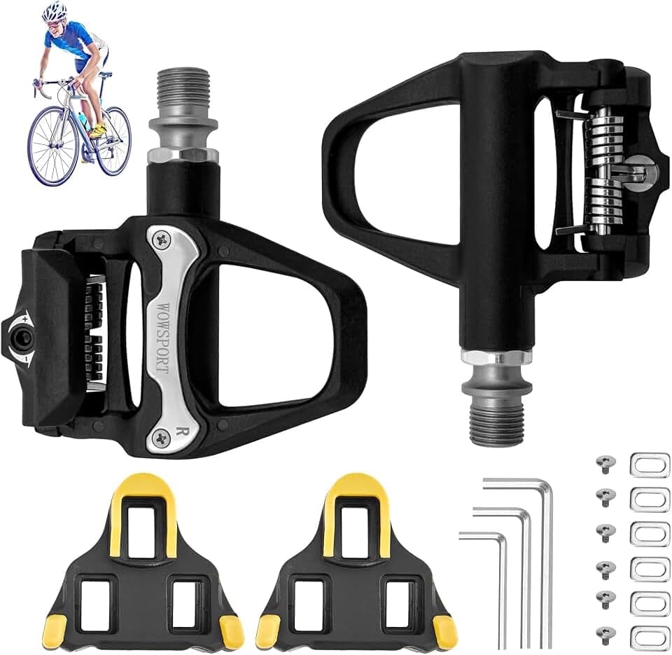 WOWSPORT SPD-SL Pedals Compatible Clipless Road Bike Pedal Set with Cleats