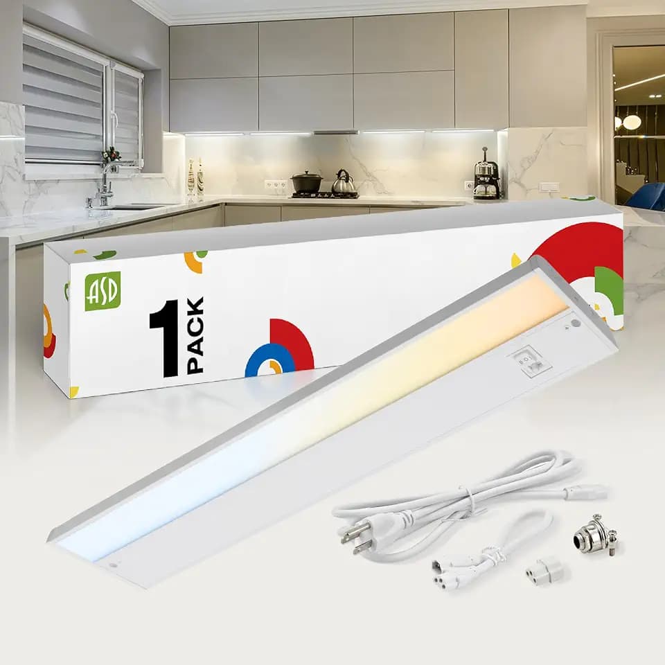 ASD LED Under Cabinet Lighting Plug in or Hardwired 24 Inch, Dimmable Under Cabinet Lights with High/Low/Off Switch, 3CCT 2700K-4000K, Linkable Under Counter Lights for Kitchen, ETL Listed, White