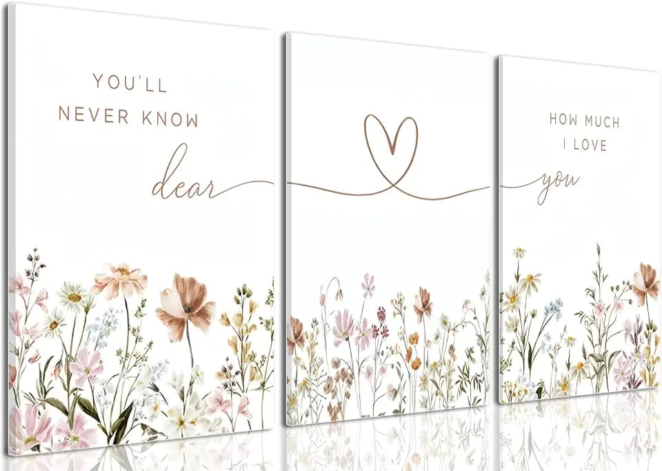 XCFMPUO Wildflower Nursery Canvas Wall Art Flower Botanical Sentence Poster Print Wall Decor Boho Girl Nurseries Painting Picture Artwork for Nursery Baby Room Bedroom Living Room Home Decoration 12x16 Inch