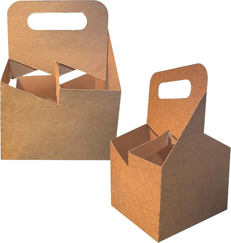 4 Cup Drink Carrier With Handle | Kraft Paperboard Holder Disposable for Hot or Cold Drinks Food Delivery Services, Uber Eats, Door Dash (10)