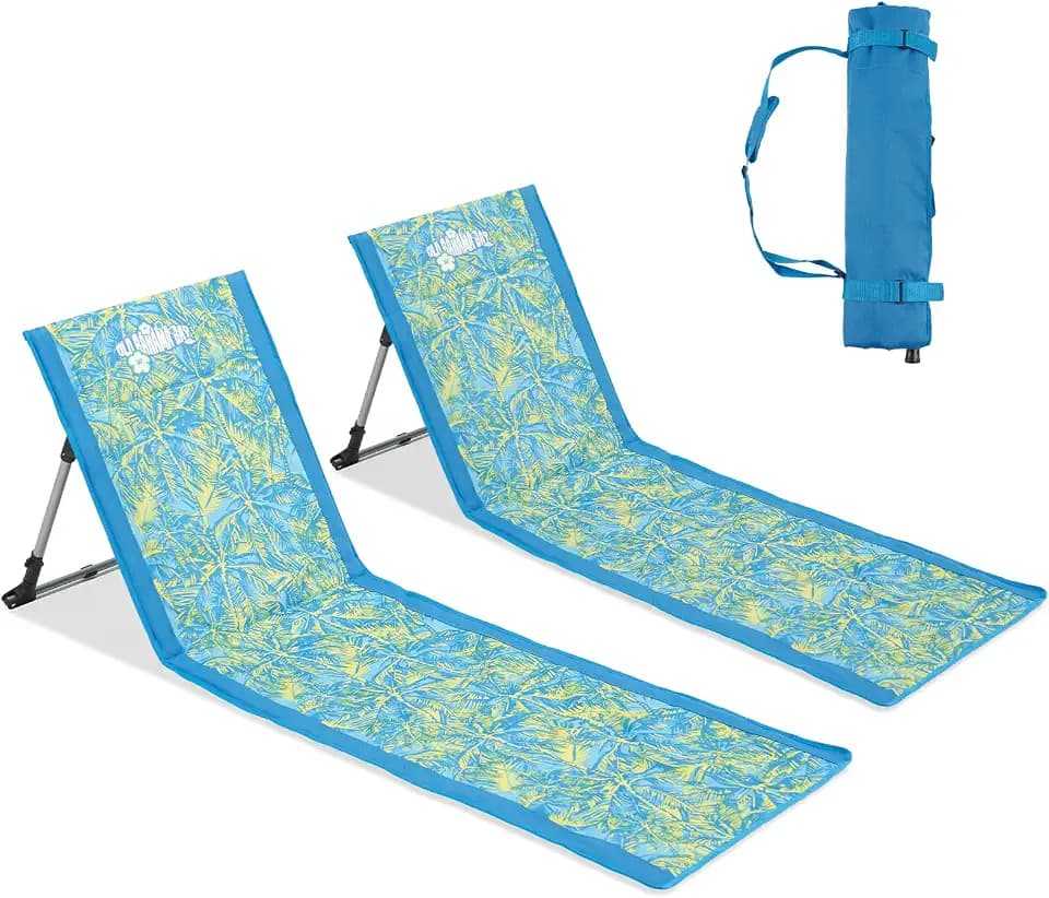 Old Bahama Bay Beach Lounge Chair for Adults, 2 Pack Folding Beach Mat Chair with Backrest Portable Aluminum Sun Lounge Chair for Beach, Camping, Picnic, Palm Print
