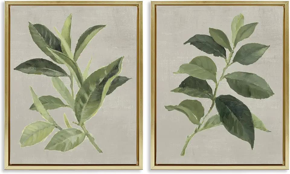 'Green Tea & Coffee Plant Leaves'| 2pc Floating Frame Art Set 2