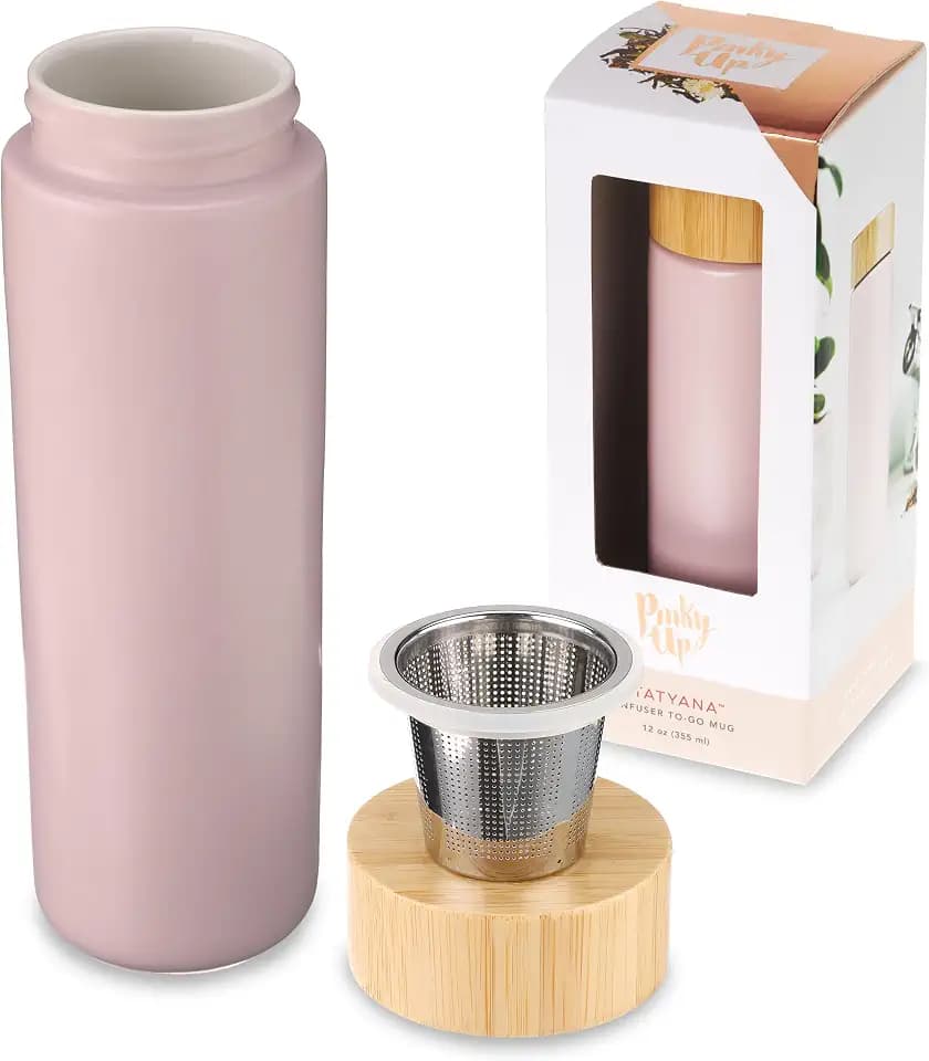 Pinky Up Tatyana Ceramic Mug with Stainless Steel Tea Infuser, Travel Mug with Lid for Loose Leaf Tea, Perfect for Morning Routines, Relaxation, Wellness and Self Care Gifts for Women,12 oz, Lavender