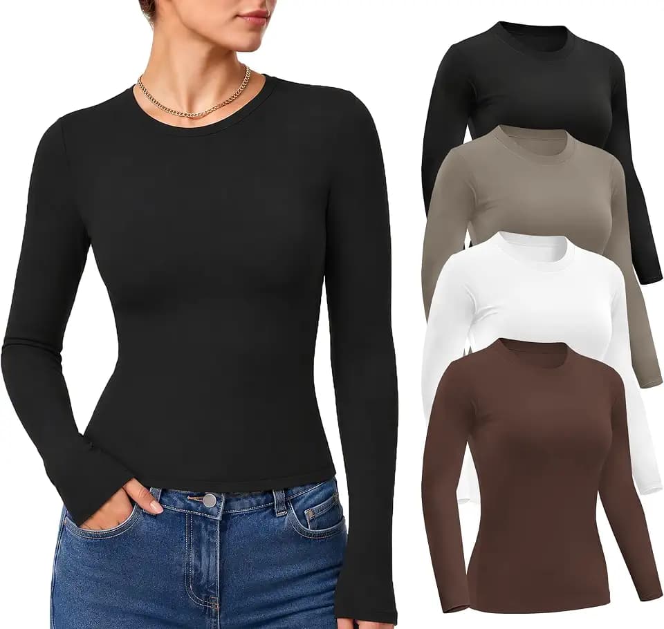 Dalavch 4 Pack Women's Long Sleeve Shirts Slim Fit Underscrub Tops