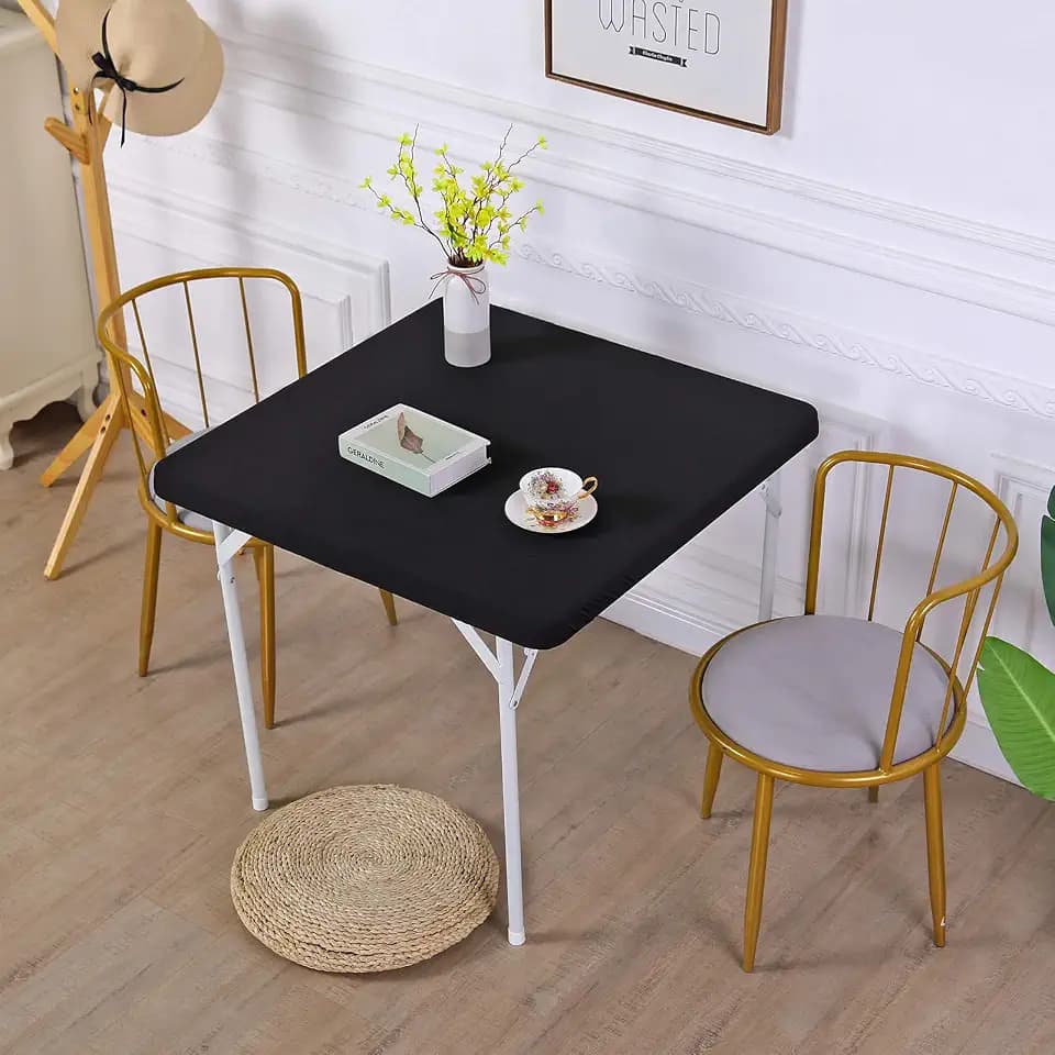 JISEN Square Fitted Table Cover Card Tablecloth 34x34 Inch Black