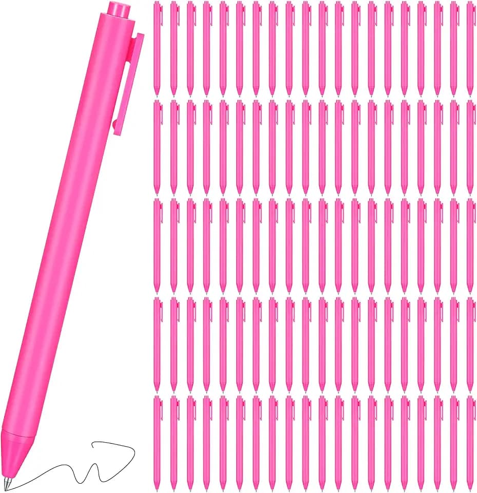 Geyoga 100 Pcs Pink Pens Bulk, Hot Pink Ball Point Pen Black Ink