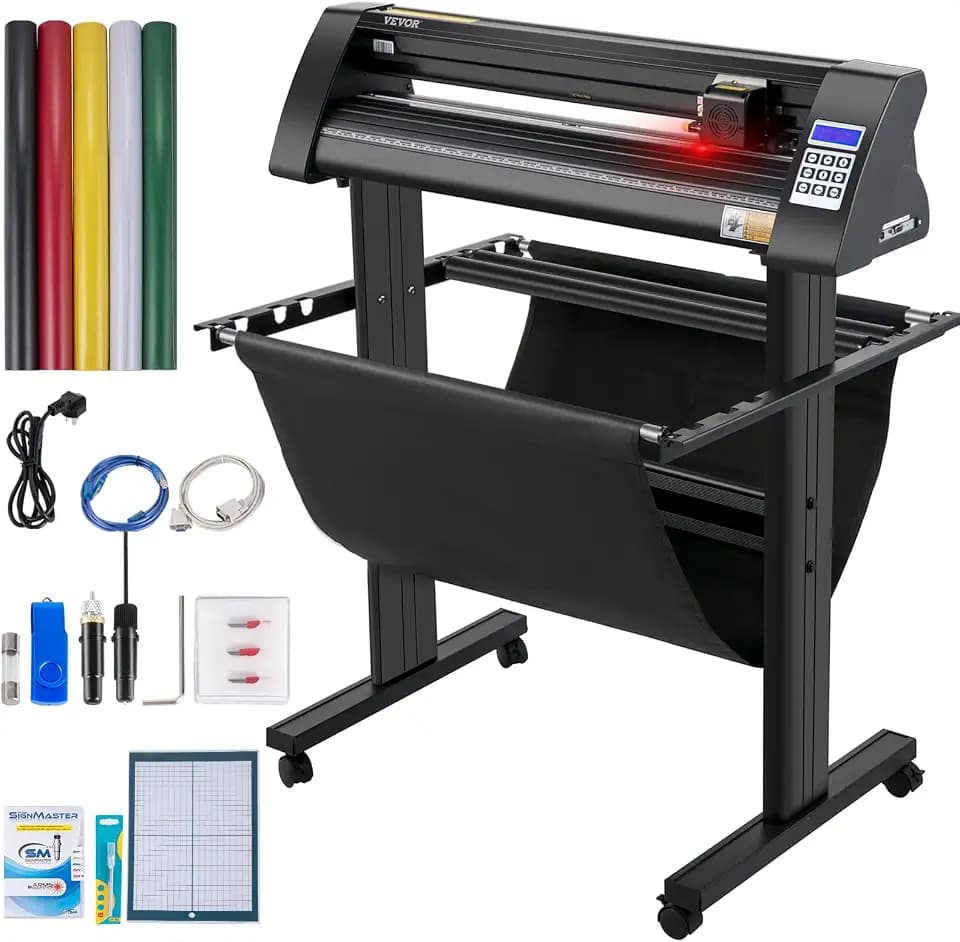 VEVOR Vinyl Schneideplotter 870 mm Folienschneider Leistung 95 W Spannung AC 85-264 V, Plottermaschine Halbautomatisch mit Ständer, Signmaster-Software, Aluminiumlegierung, ARM, DMPL/HPGL, Windows