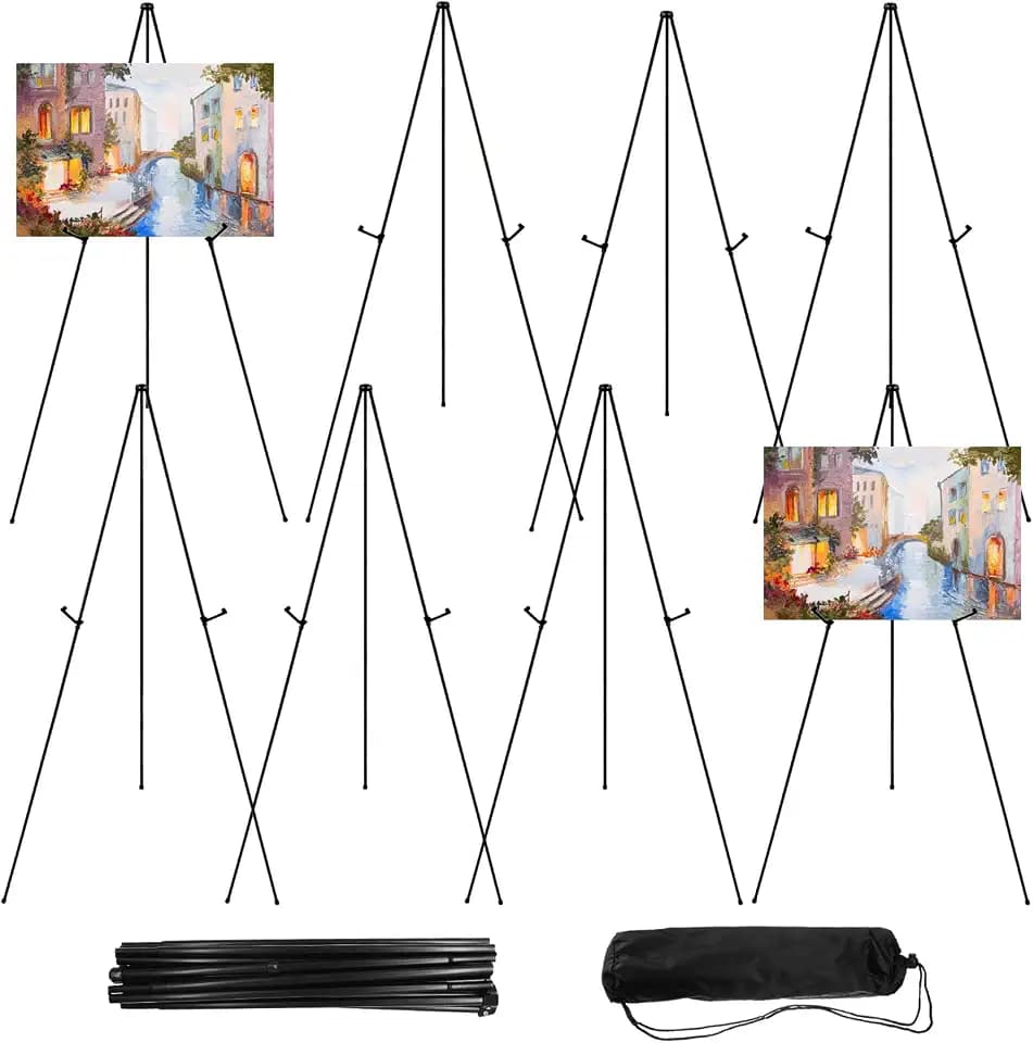 JEAWIWI 8 Pcs Lightweight Easel Stand, 66 Inch, Black, with Carry Bags