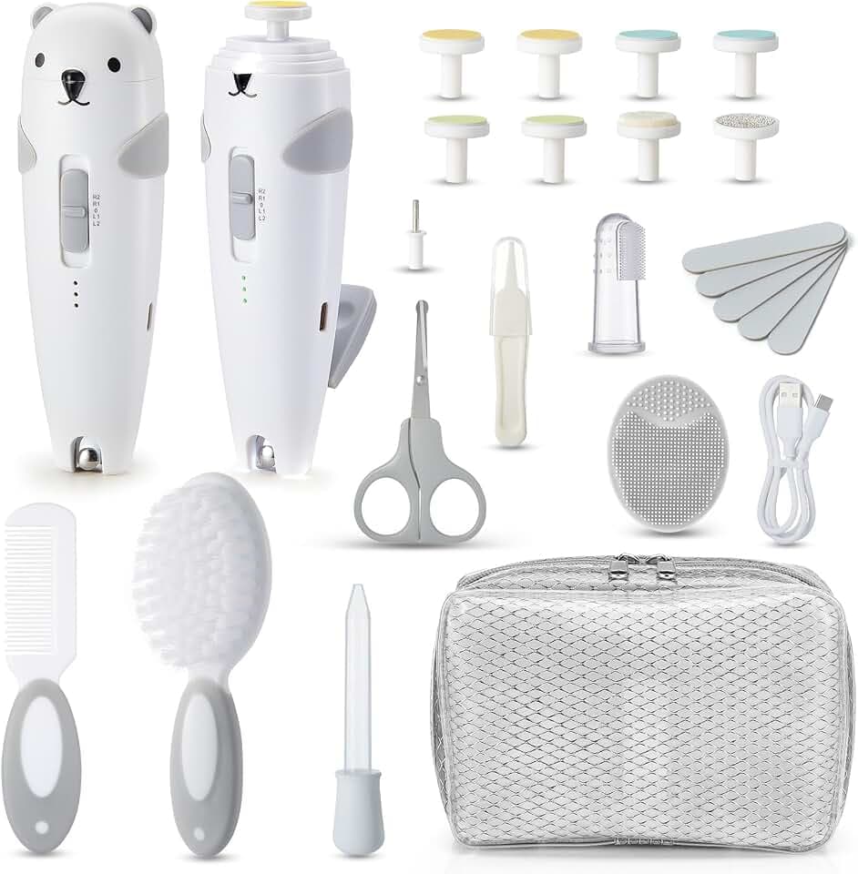 Baby Nagelfeile Elektrisch,28 in 1 Baby Nagelset(Grau)