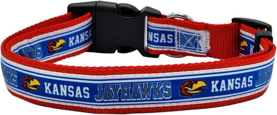 Pets First Collegiate PET Collar NEW Version Kansas Jayhawks Dog Collar, Size Large. Best Sports Team Color for Dogs & Cats. A Shiny & Colorful Dog & Cat Collar Licensed by The NCAA