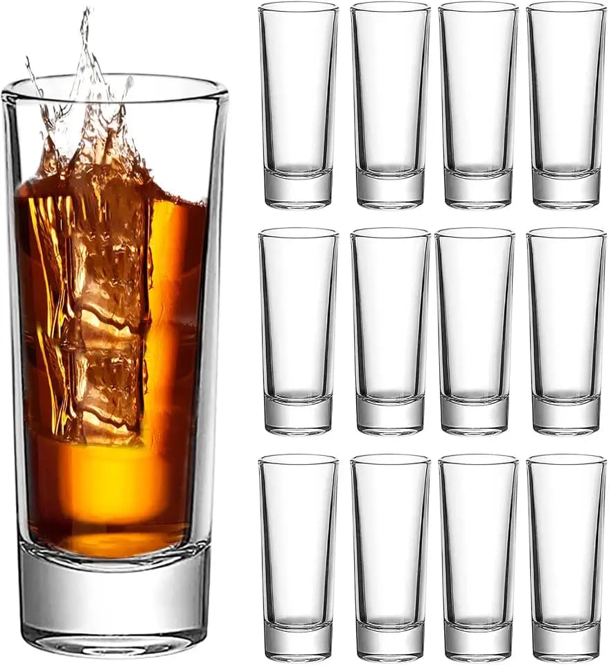 Ruckae 12 Pack 2oz Shot Glasses,Clear tall Shot Glass bulk with Heavy Base