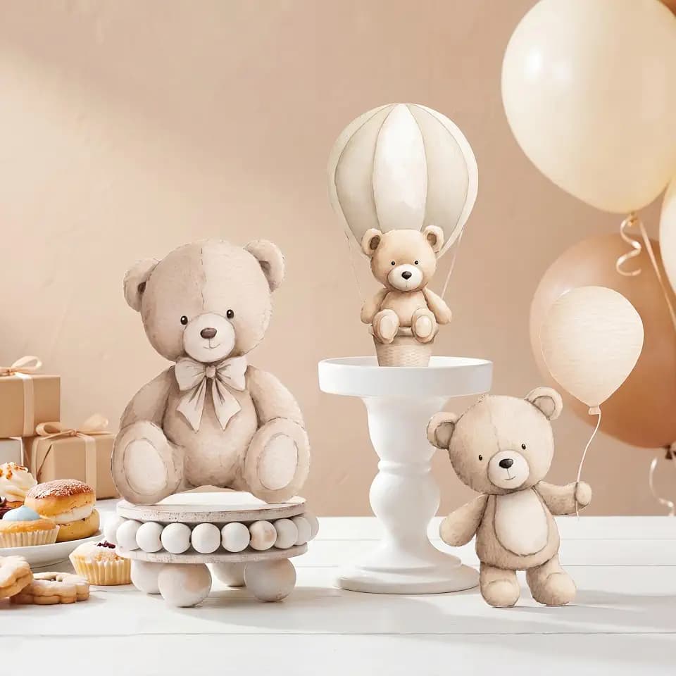 Novabright 3 Pcs We Can Bearly Wait Teddy Bear Centerpiece Cute Beige
