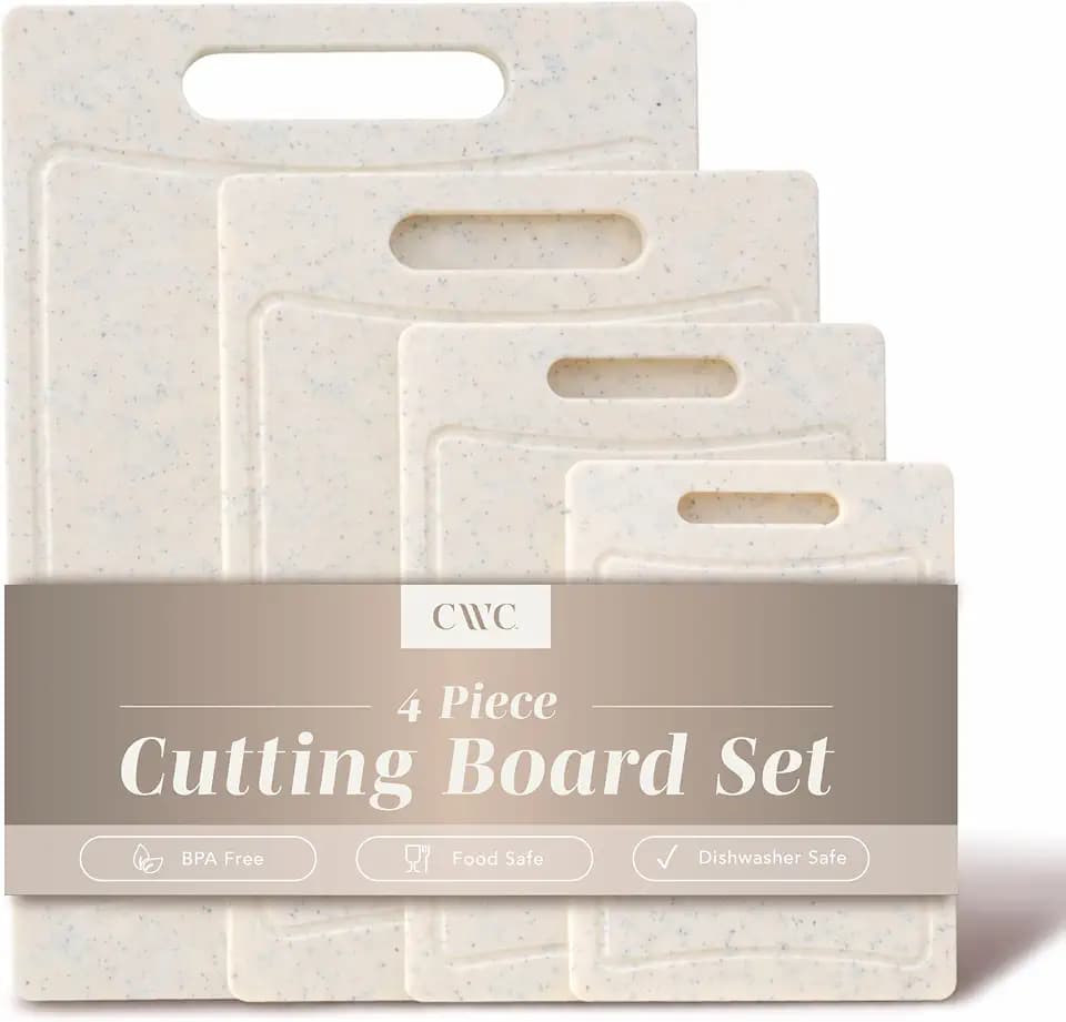 COOK WITH COLOR Non-Slip Cutting Board Set – Kitchen Essentials with Easy Grip Handle for Meat, Veggies, and Fruits, 4 Cutting Boards, Speckled White