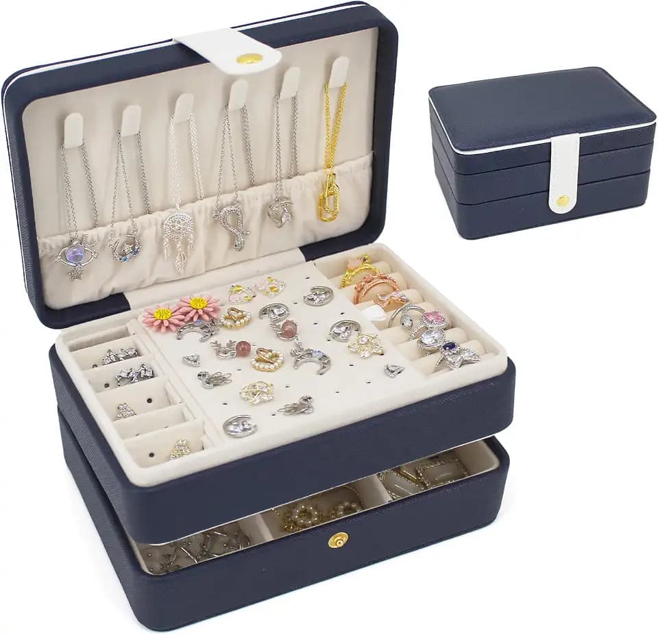 KOOAAICCHI Small Travel Jewelry Organizer Portable Jewelry Holder-Blue