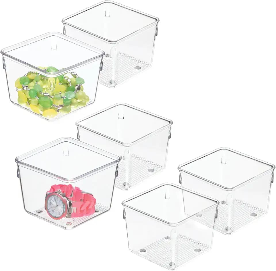 iDesign Plastic Drawer Organizer Bins, Set of 6, Clear