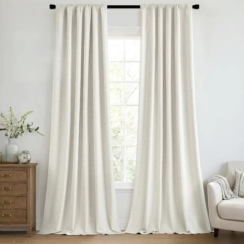 MIULEE 100% Blackout Back Tab Pleat Linen Curtains 50" Wx120 L,Ivory