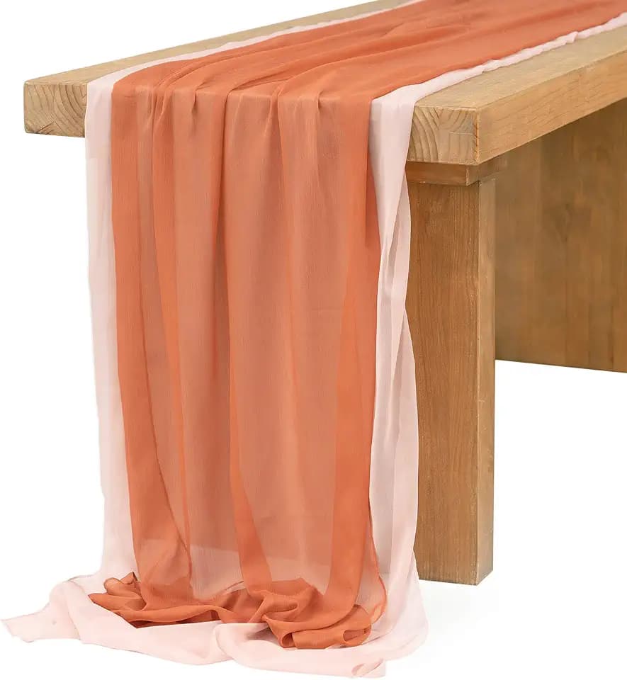 Ling's Moment Terracotta & Nude Pink Silky Crinkle Chiffon Table Runner