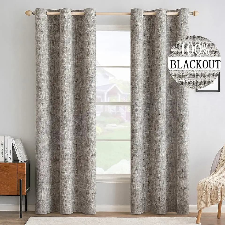 MIULEE 100% Blackout Linen Curtains for Bedroom 42x84 Inches Warm Taupe