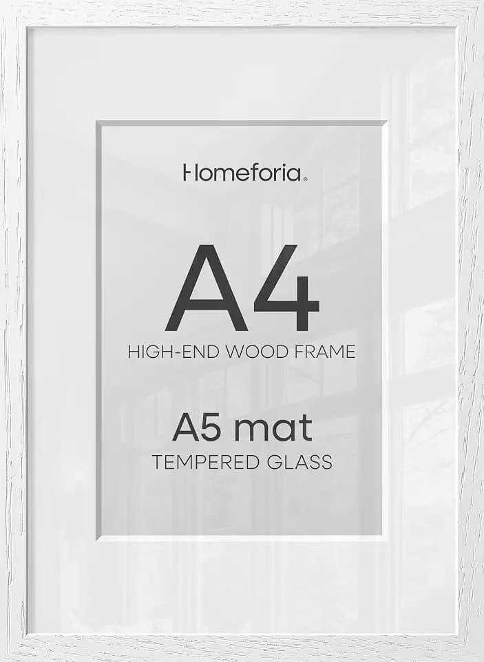 Homeforia A4 White Oak Picture Frame, High-End Wood, A5 Mat, Glass