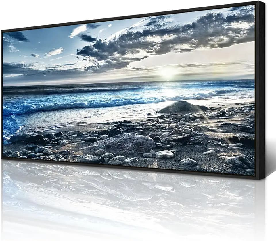 Wapluam Large Canvas Prints - Wall Decorations for Living Room, Bedroom, Office - Blue Sea Scenery Artwork - Framed Beach Posters