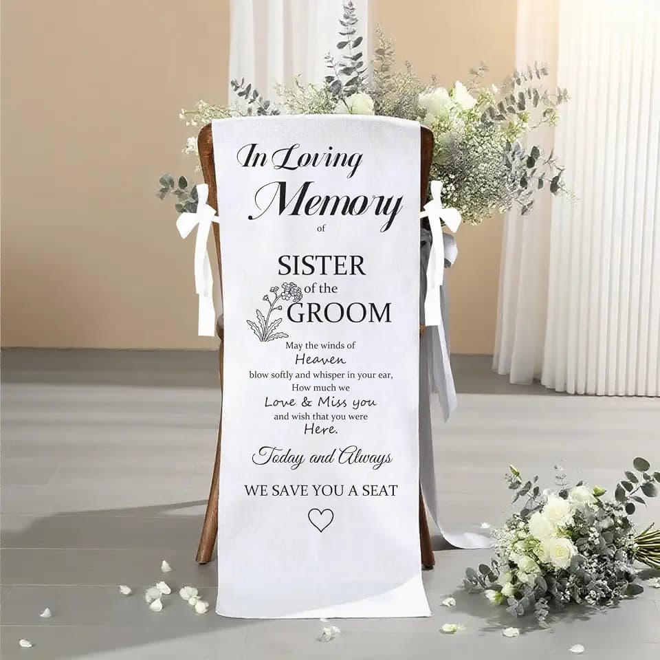 In Loving Memory Wedding Signs, Reserved Memorial Chair Sign for Sister of the Groom with Love from Heaven, Reserved Memorial Signs Seating Placeholder for Chairs (Sister of the Groom)