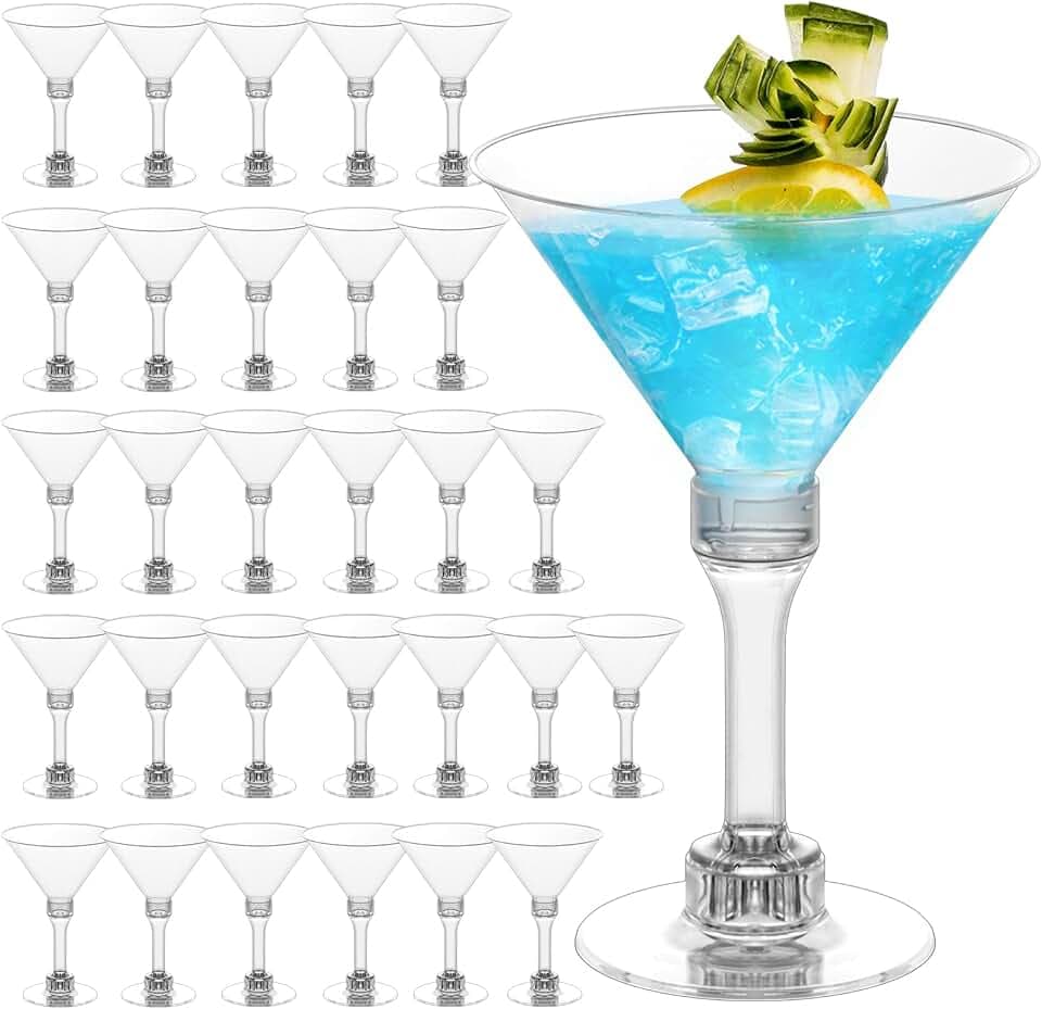 50 Sets Plastic Martini Glasses - 5oz Disposable Cocktail Glasses with Stem